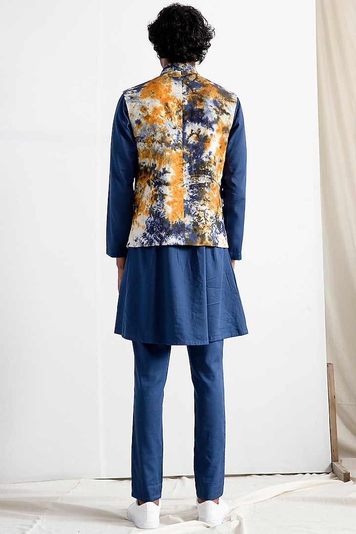 Multi-Colored Linen Tie-Dye Printed Nehru Jacket Set by Bohame Men at Pernia's Pop Up Shop