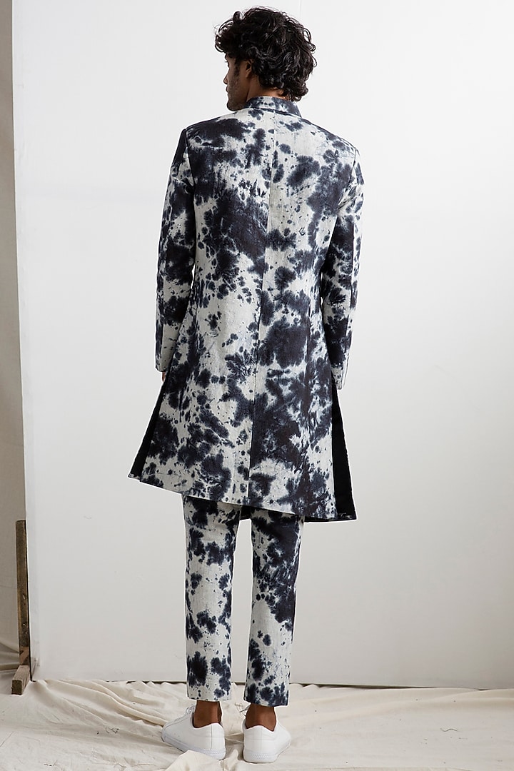 Black & Light Grey Tie-Dye Wedding Indowestern Set by Bohame Men at Pernia's Pop Up Shop