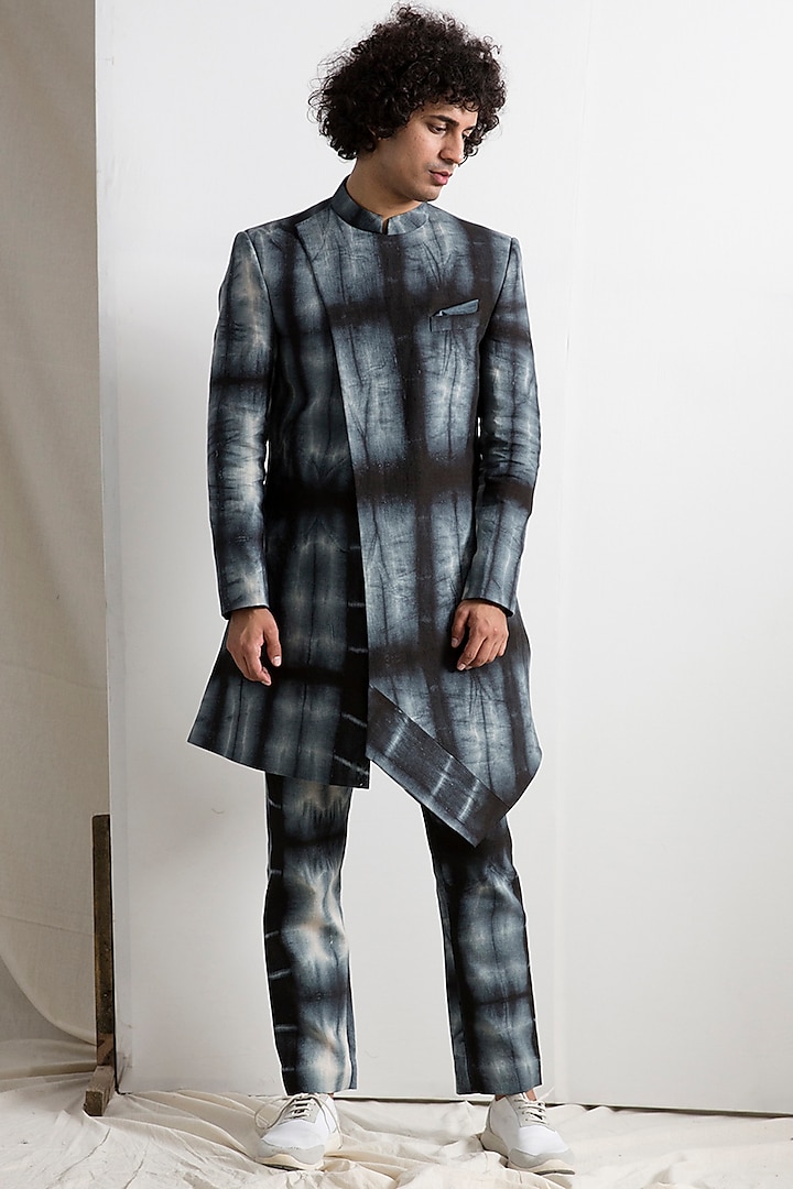 Dark Grey Tie-Dye Indo-Western Set by Bohame Men at Pernia's Pop Up Shop