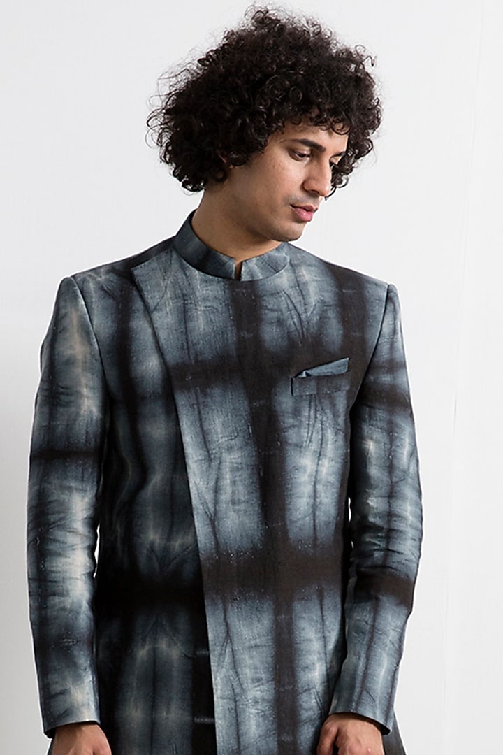 Dark Grey Tie-Dye Indo-Western Set by Bohame Men at Pernia's Pop Up Shop