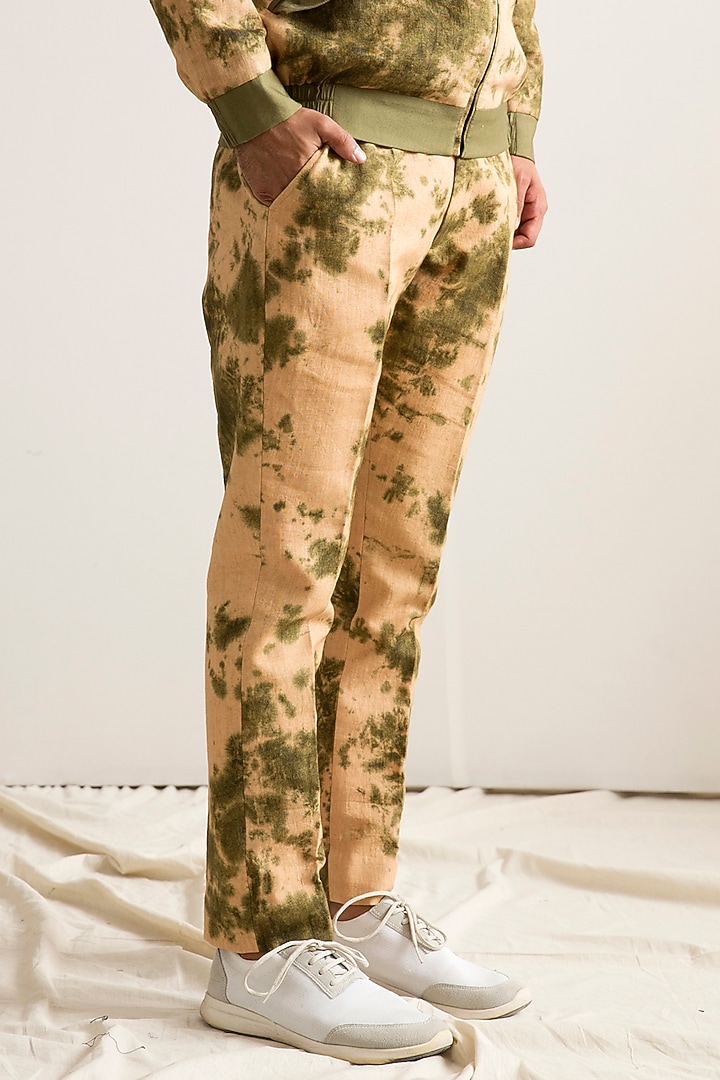 Beige & Green Tie-Dye Bomber Jacket Set by Bohame Men at Pernia's Pop Up Shop