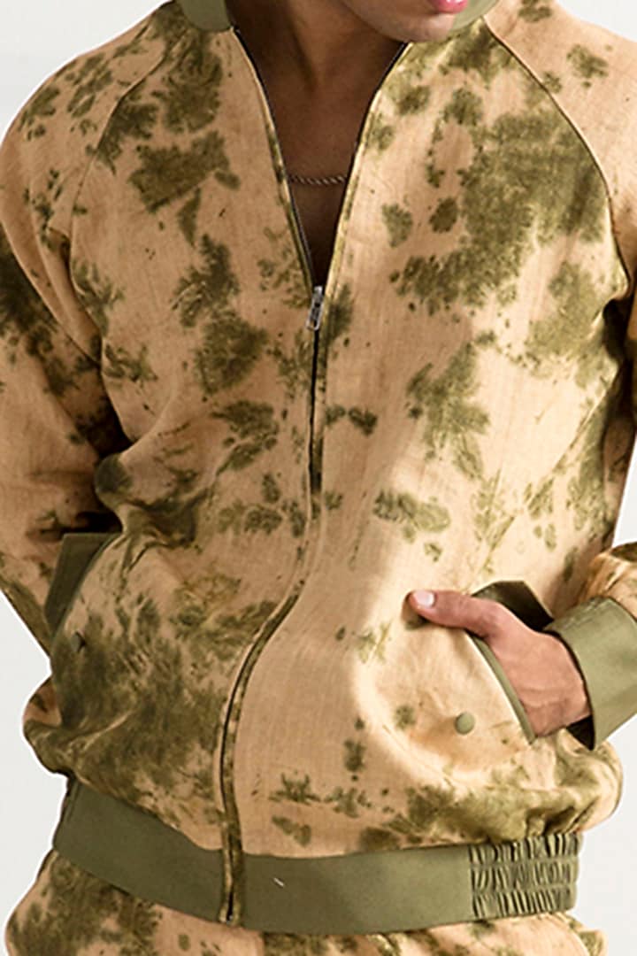 Beige & Green Tie-Dye Bomber Jacket Set by Bohame Men at Pernia's Pop Up Shop