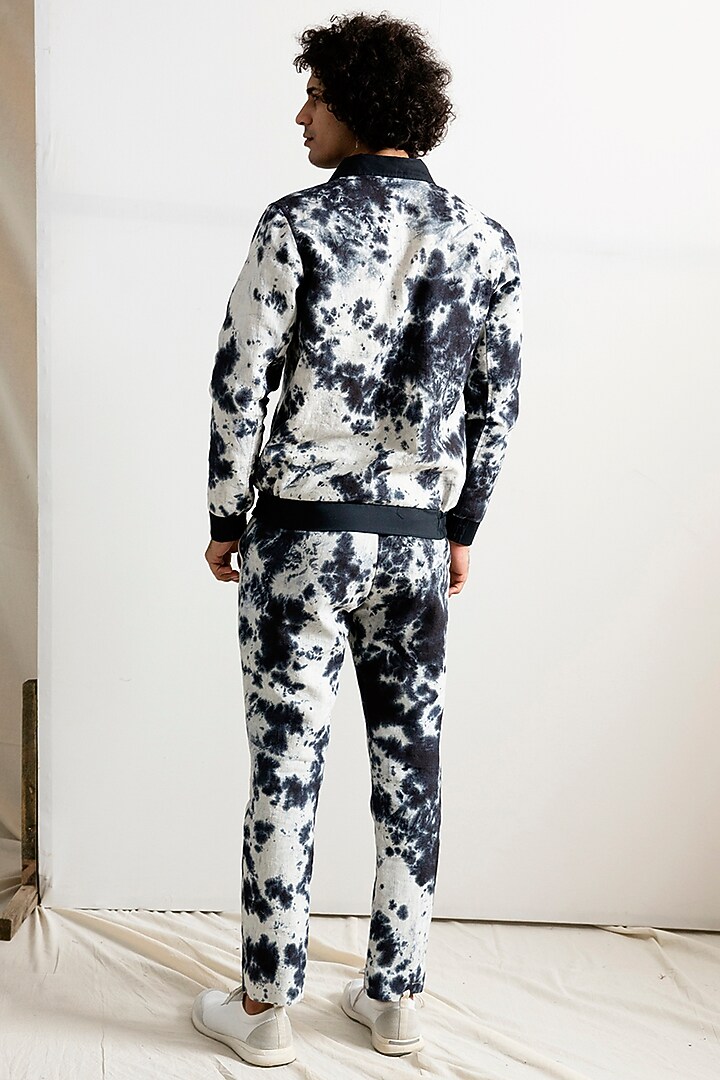 Light Grey & BLack Linen Tie-Dye Co-Ord Set by Bohame Men at Pernia's Pop Up Shop