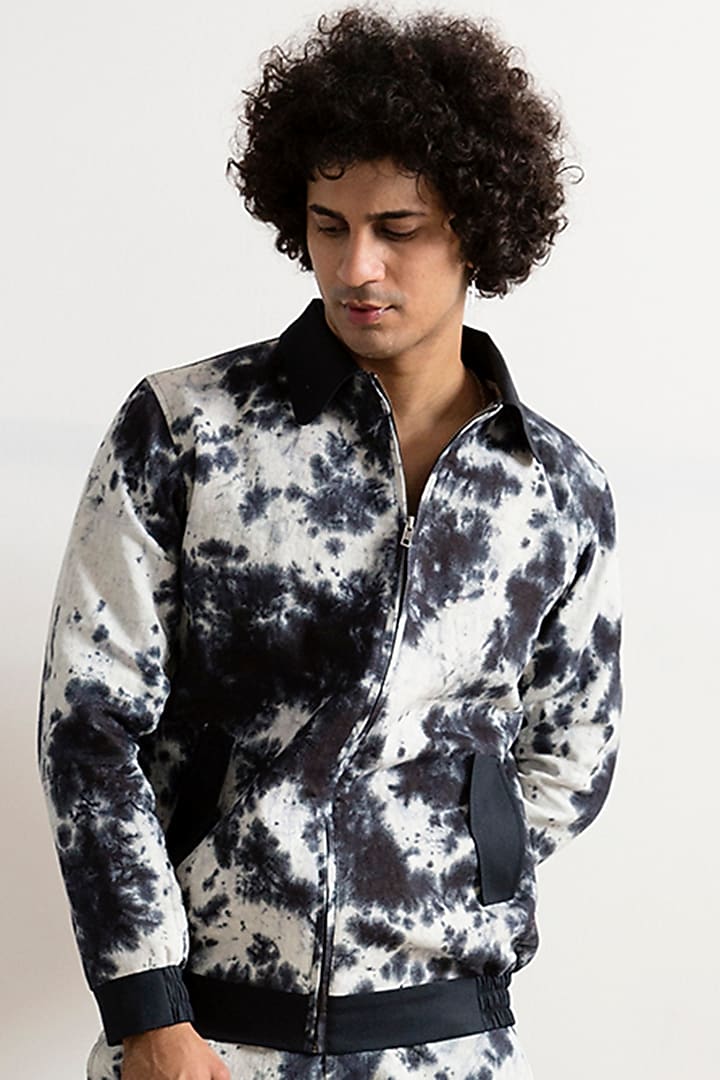 Light Grey & BLack Linen Tie-Dye Co-Ord Set by Bohame Men at Pernia's Pop Up Shop