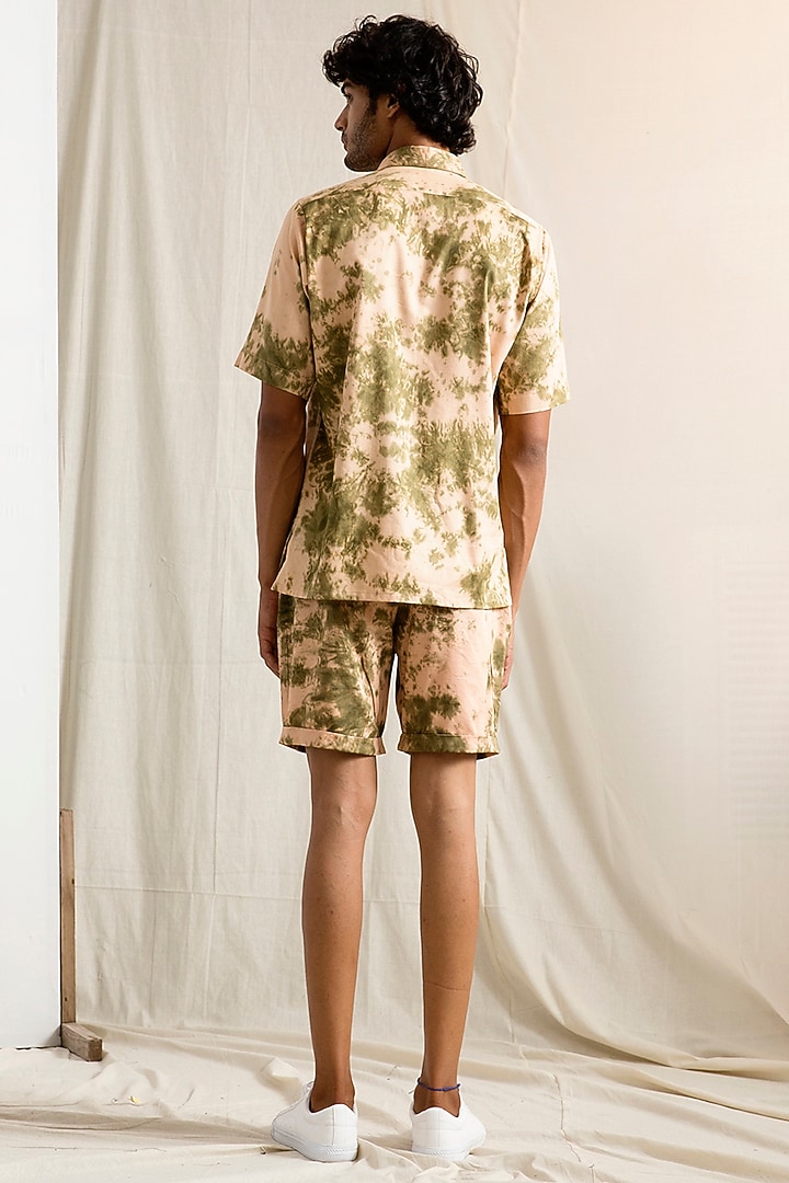 Beige & Green Bamboo Blend Tie-Dye Printed Co-Ord Set by Bohame Men at Pernia's Pop Up Shop