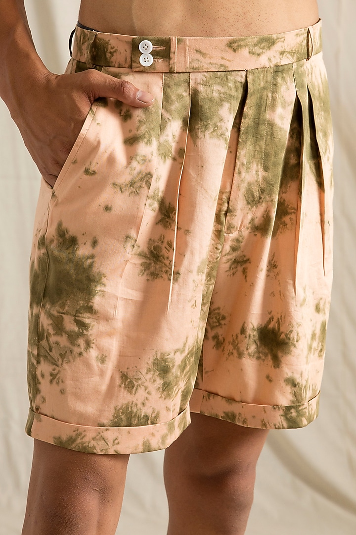 Beige & Green Bamboo Blend Tie-Dye Printed Co-Ord Set by Bohame Men at Pernia's Pop Up Shop