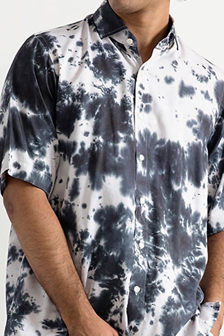 Grey & Black Bamboo Blend Tie-Dye Printed Co-Ord Set by Bohame Men at Pernia's Pop Up Shop