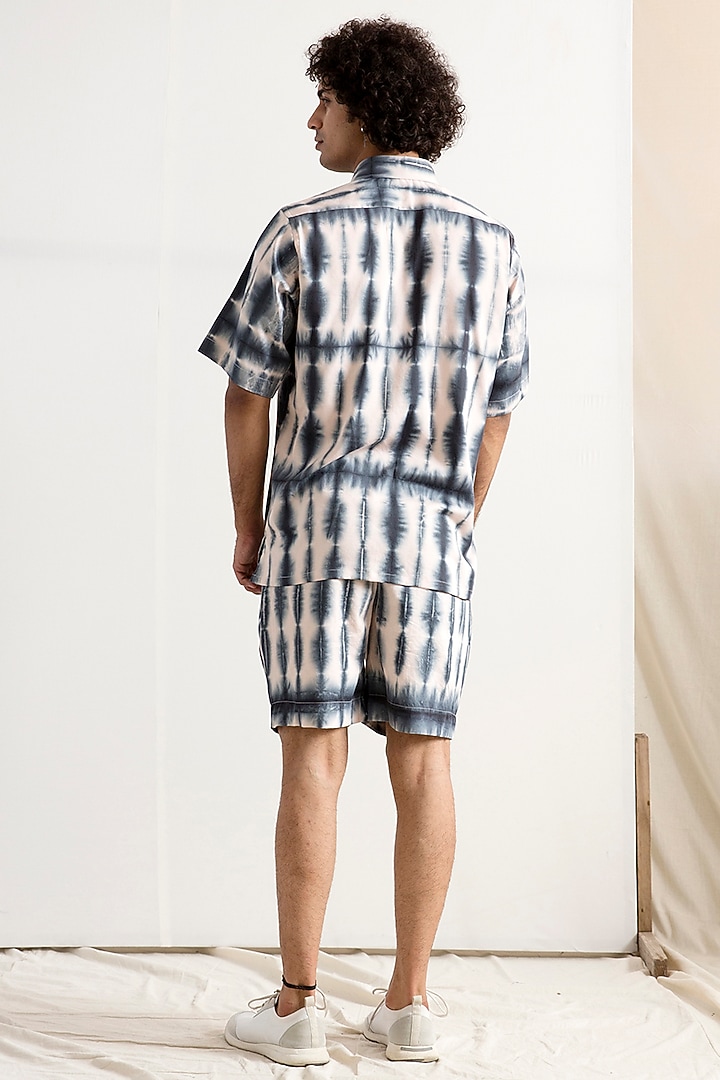 Cream & Blue Bamboo Blend Tie-Dye Printed Co-Ord Set by Bohame Men at Pernia's Pop Up Shop