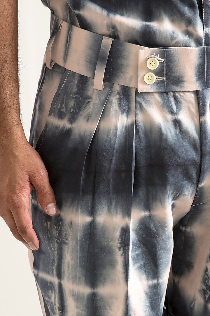 Cream & Blue Bamboo Blend Tie-Dye Printed Co-Ord Set by Bohame Men at Pernia's Pop Up Shop