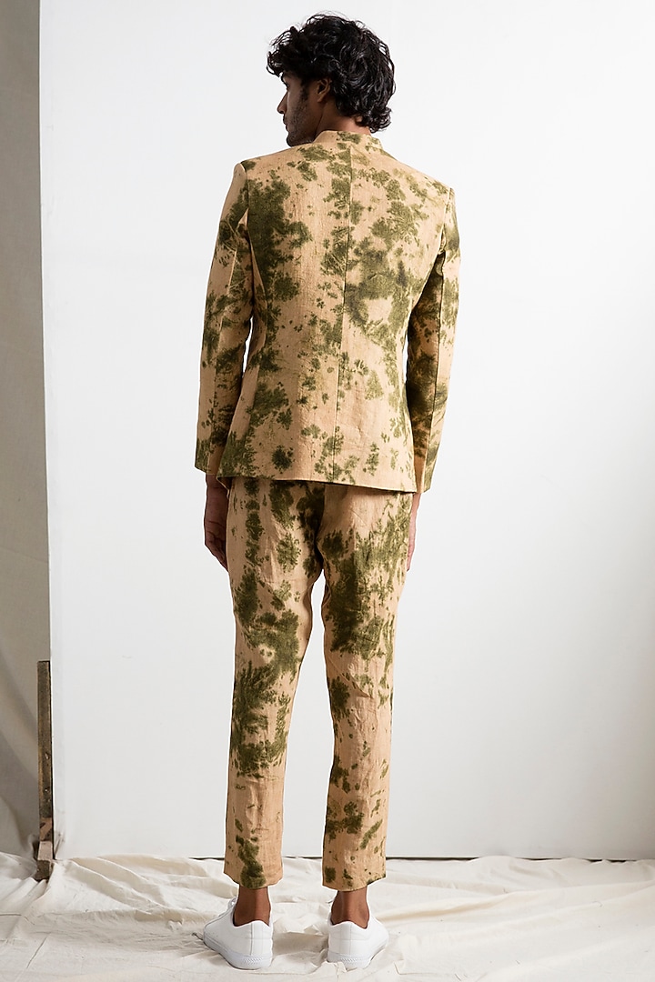 Beige & Green Wedding Bandhgala Jacket Set by Bohame Men at Pernia's Pop Up Shop