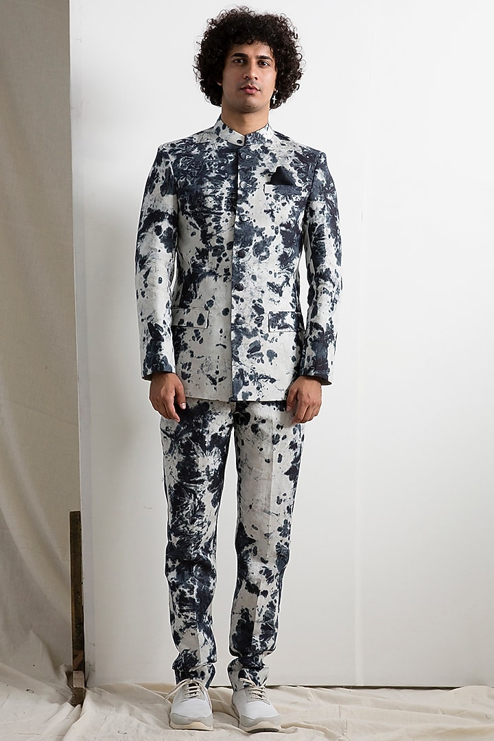 Grey & Black Wedding Bandhgala Jacket Set by Bohame Men at Pernia's Pop Up Shop