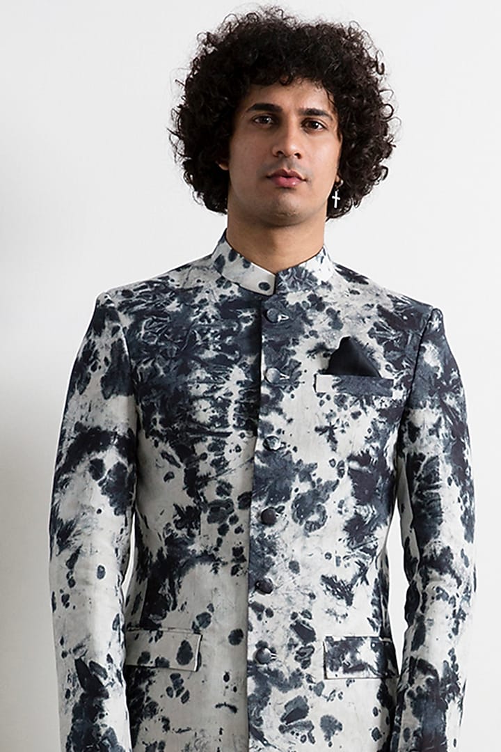 Grey & Black Wedding Bandhgala Jacket Set by Bohame Men at Pernia's Pop Up Shop
