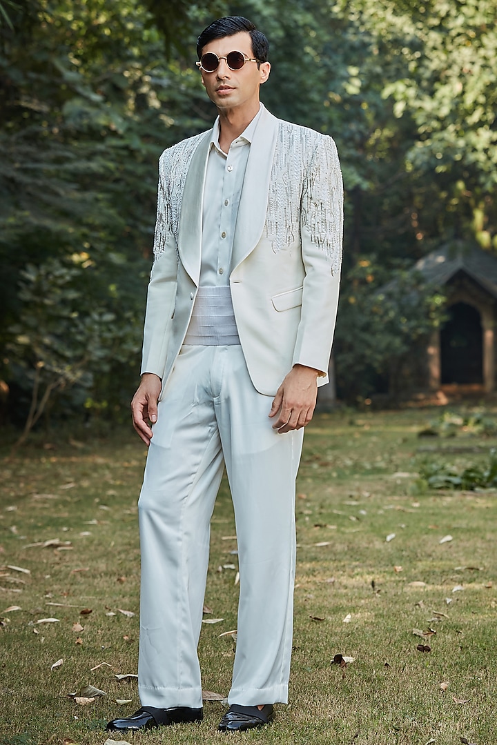 Off-White Terry Wool Tuxedo Set by Bohame Men at Pernia's Pop Up Shop