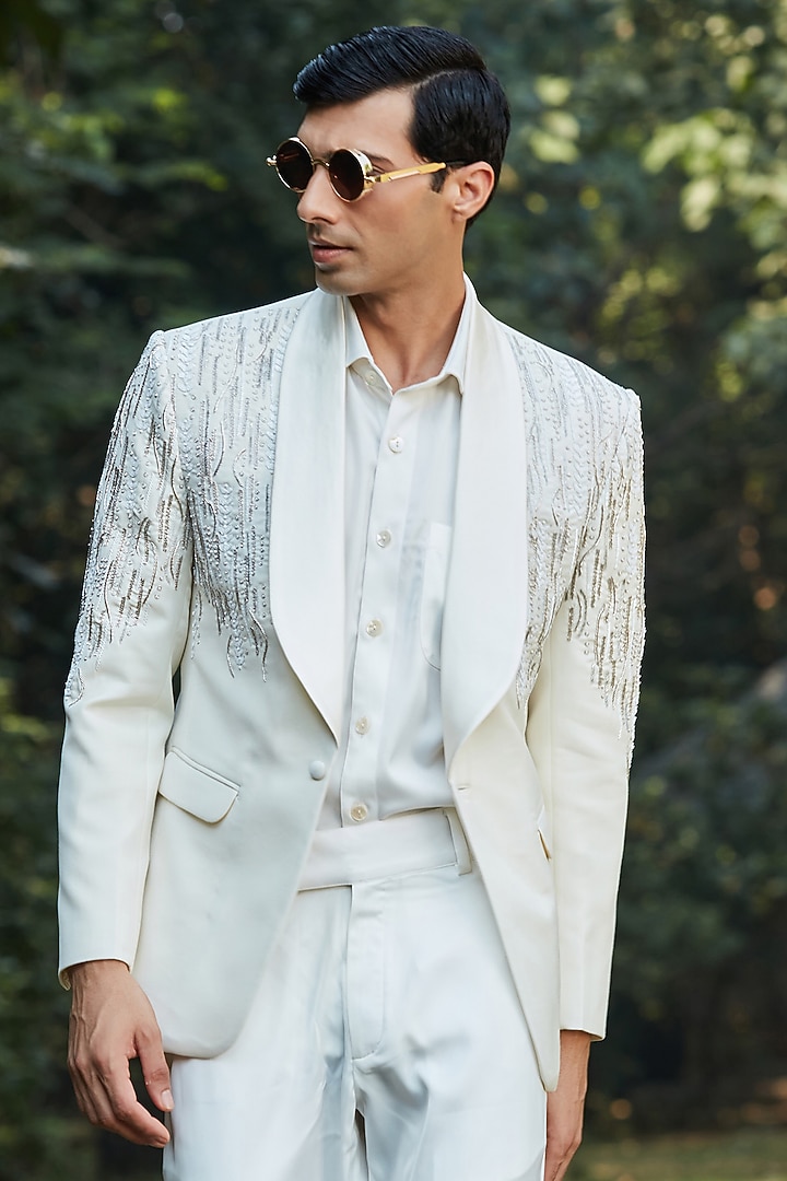 Off-White Terry Wool Tuxedo Set by Bohame Men at Pernia's Pop Up Shop