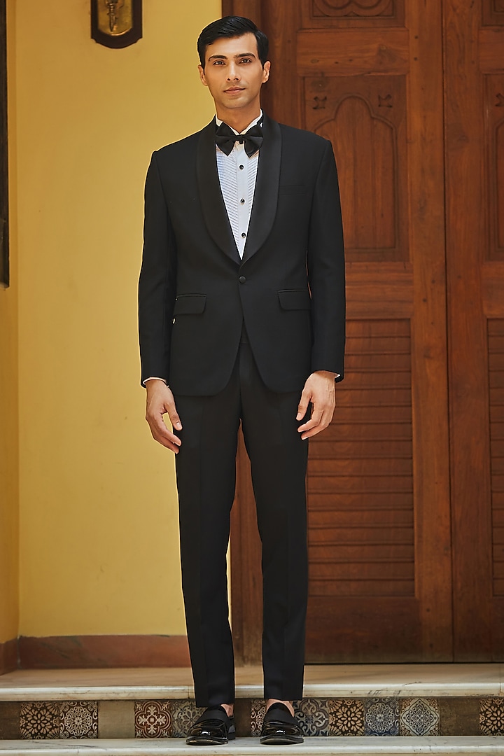 Black Terry Wool Tuxedo Set by Bohame Men at Pernia's Pop Up Shop