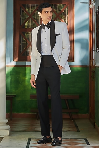 White Terry Wool Tuxedo Set by Bohame Men