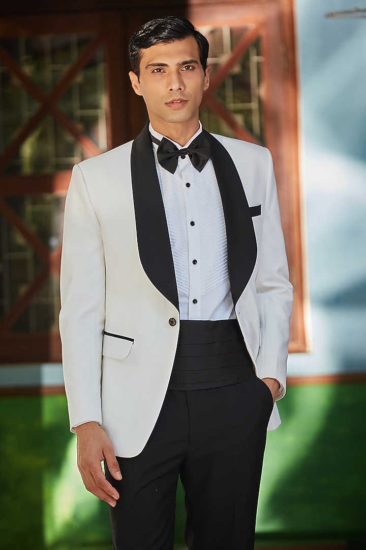 White Terry Wool Tuxedo Set by Bohame Men at Pernia's Pop Up Shop