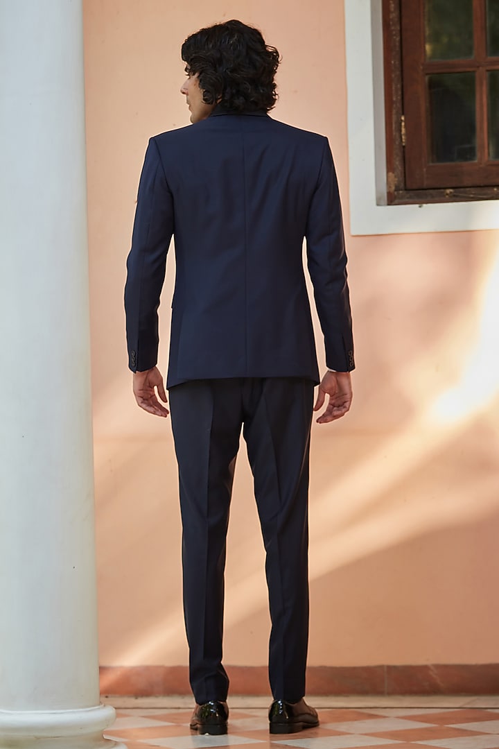 Navy Blue Terry Wool Tuxedo Set by Bohame Men at Pernia's Pop Up Shop
