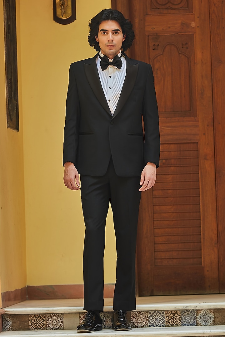 Black Terry Wool Tuxedo Set by Bohame Men at Pernia's Pop Up Shop