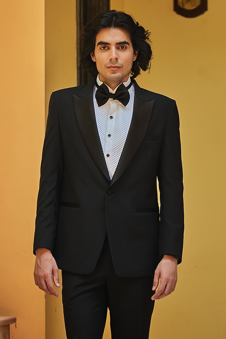 Black Terry Wool Tuxedo Set by Bohame Men at Pernia's Pop Up Shop