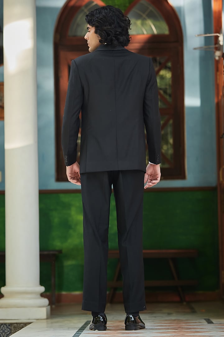 Black Terry Wool Embroidered Tuxedo Set by Bohame Men at Pernia's Pop Up Shop