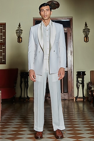Ivory Terry Wool Double-Breasted Tuxedo Set by Bohame Men