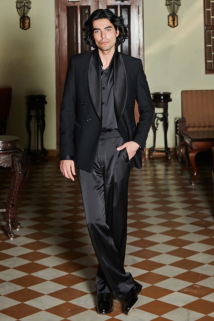 Black Terry Wool Tuxedo Set by Bohame Men