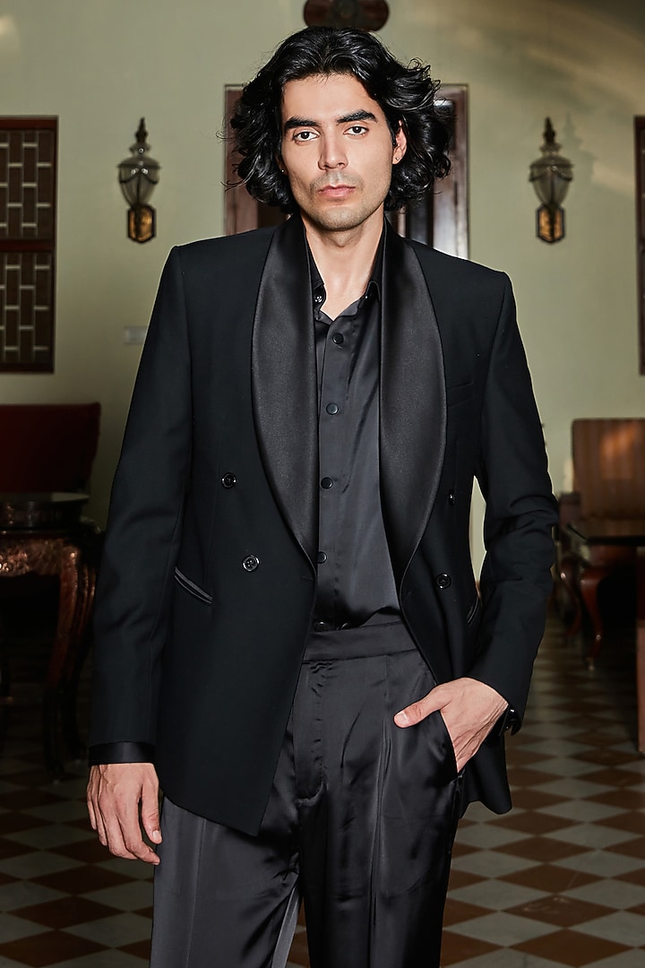 Black Terry Wool Tuxedo Set by Bohame Men at Pernia's Pop Up Shop