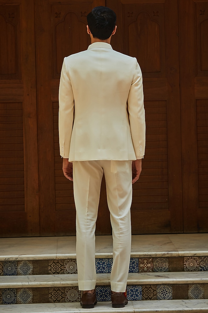 Off-White Terry Wool Wedding Bandhgala Set by Bohame Men at Pernia's Pop Up Shop