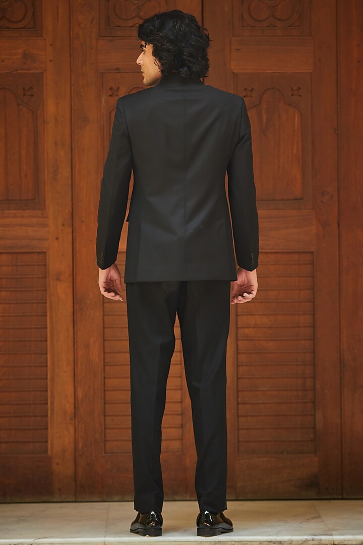 Black Terry Wool Wedding Bandhgala Set by Bohame Men at Pernia's Pop Up Shop