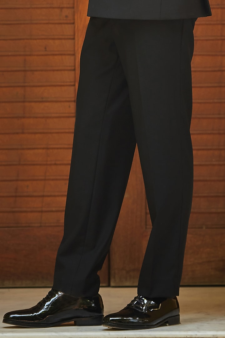 Black Terry Wool Wedding Bandhgala Set by Bohame Men at Pernia's Pop Up Shop