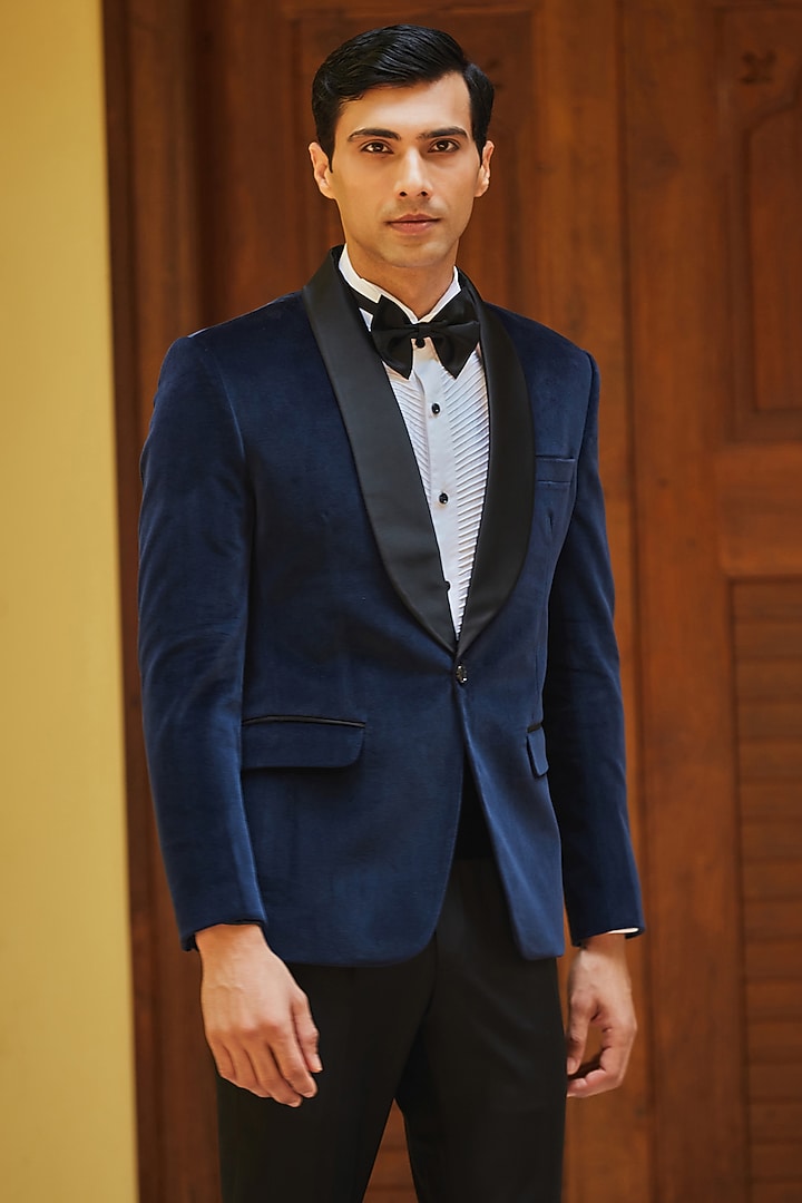 Blue Velvet Tuxedo Set by Bohame Men at Pernia's Pop Up Shop