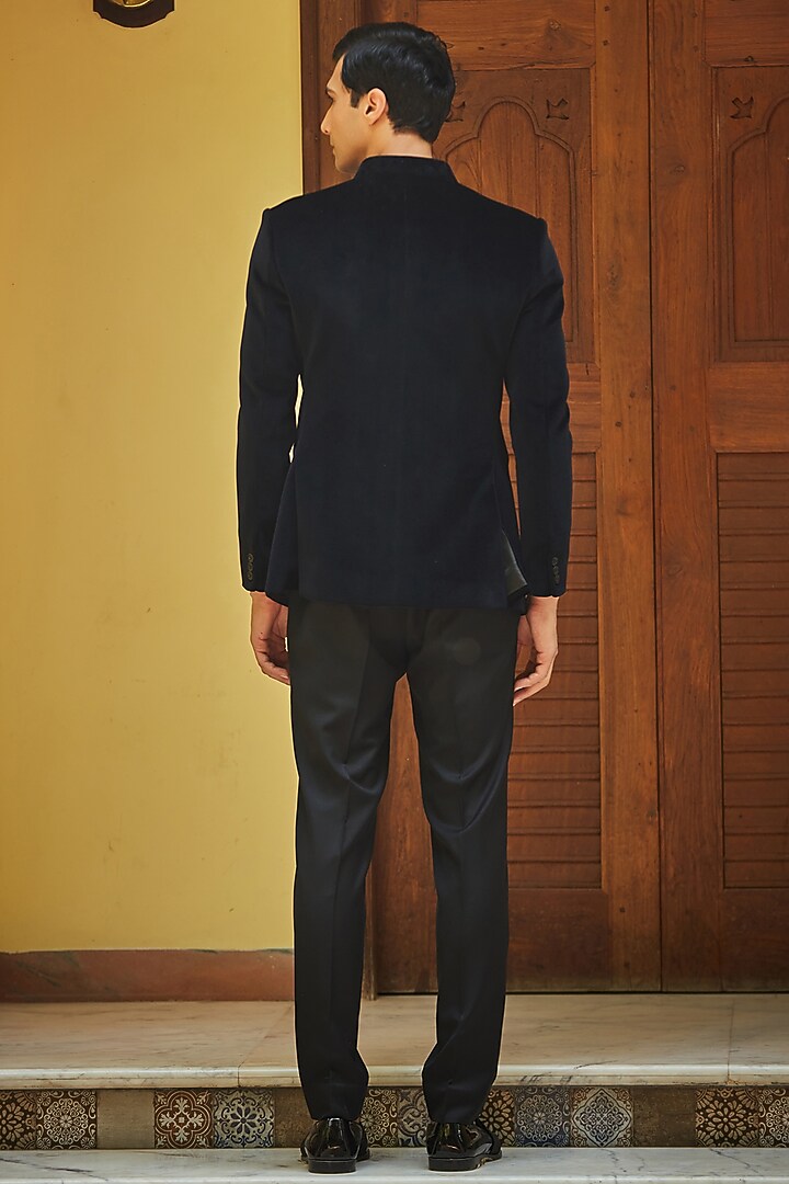 Black Velvet Wedding Bandhgala Set by Bohame Men at Pernia's Pop Up Shop