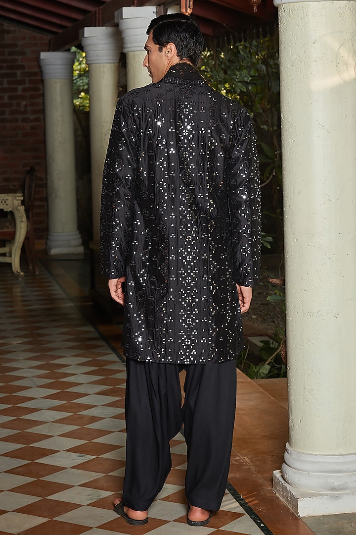Black Chanderi Kurta Set by Bohame Men at Pernia's Pop Up Shop
