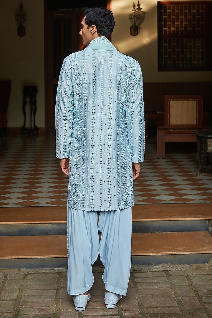 Light Blue Chanderi Kurta Set by Bohame Men at Pernia's Pop Up Shop