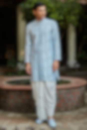 Light Blue Chanderi Kurta Set by Bohame Men at Pernia's Pop Up Shop