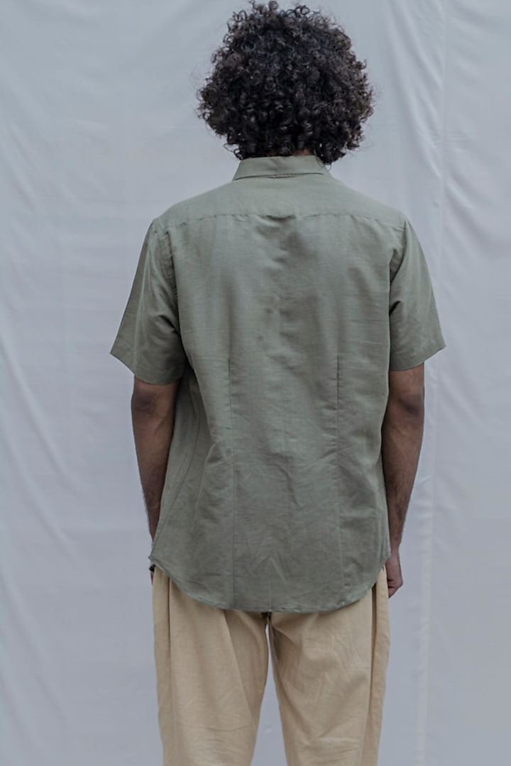 Olive Green Half Sleeve Summer Shirt by Bohame Men at Pernia's Pop Up Shop