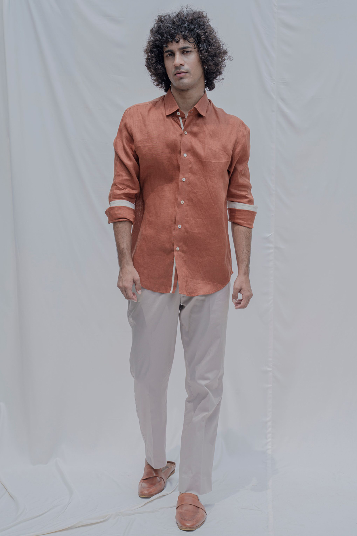 Rust Orange Summer Shirt With Shell Buttons by Bohame Men at Pernia's Pop Up Shop