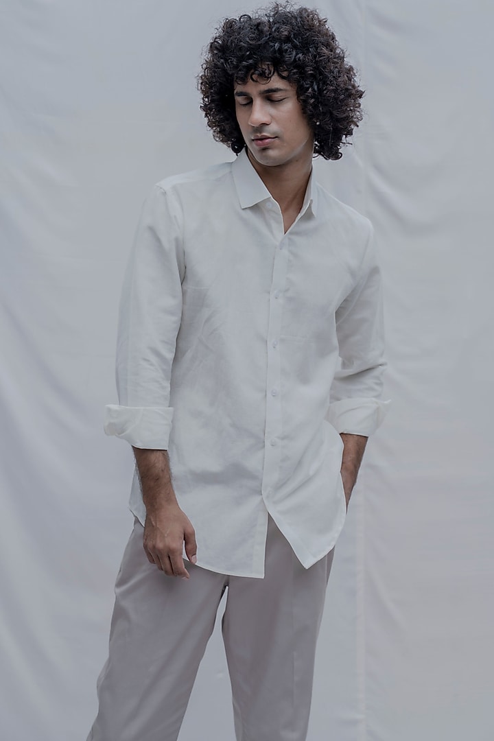 White Summer Shirt With Shell Buttons by Bohame Men at Pernia's Pop Up Shop