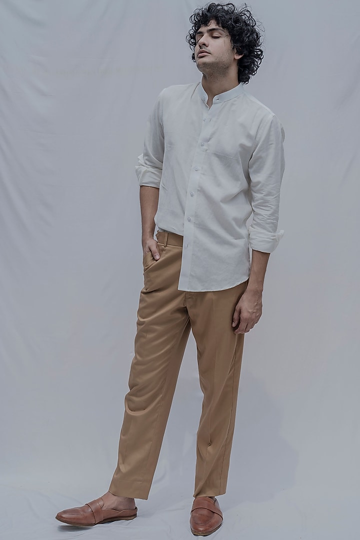 White Collared Summer Shirt With Shell Buttons by Bohame Men at Pernia's Pop Up Shop