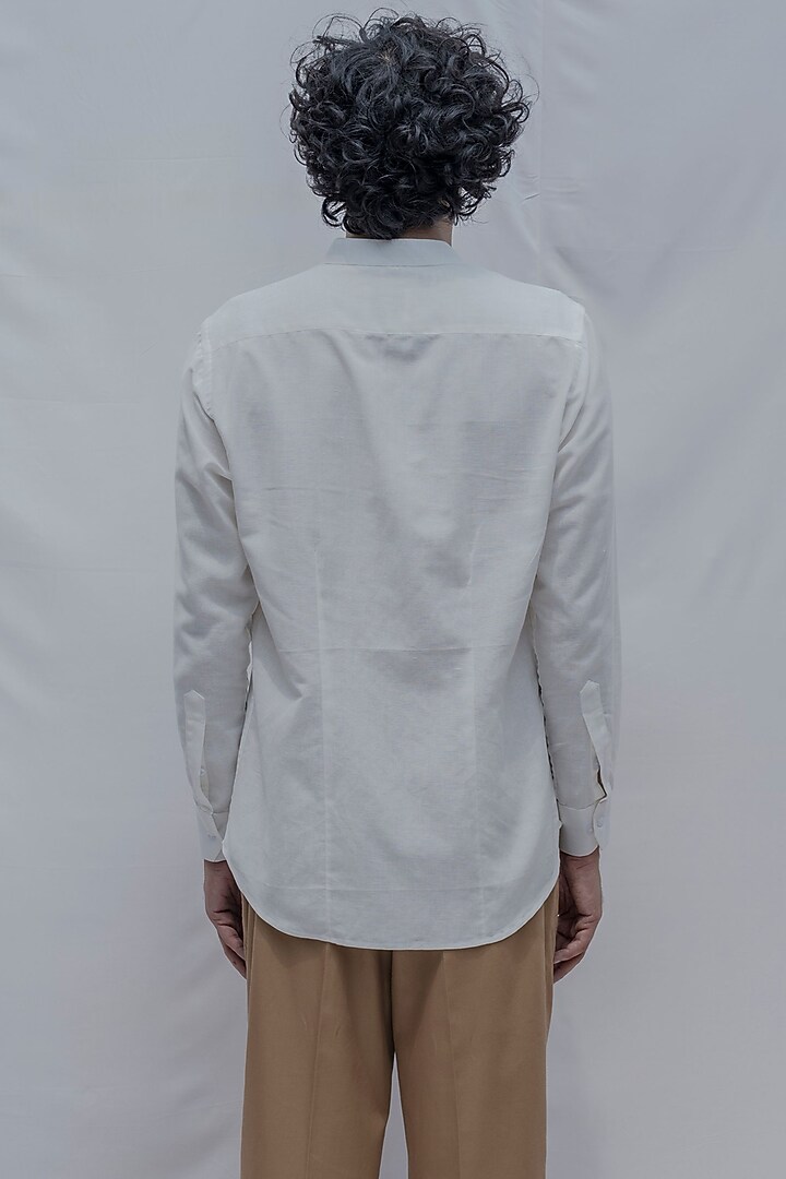 White Collared Summer Shirt With Shell Buttons by Bohame Men at Pernia's Pop Up Shop