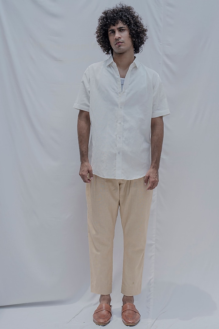 White Shell Button Summer Shirt by Bohame Men at Pernia's Pop Up Shop