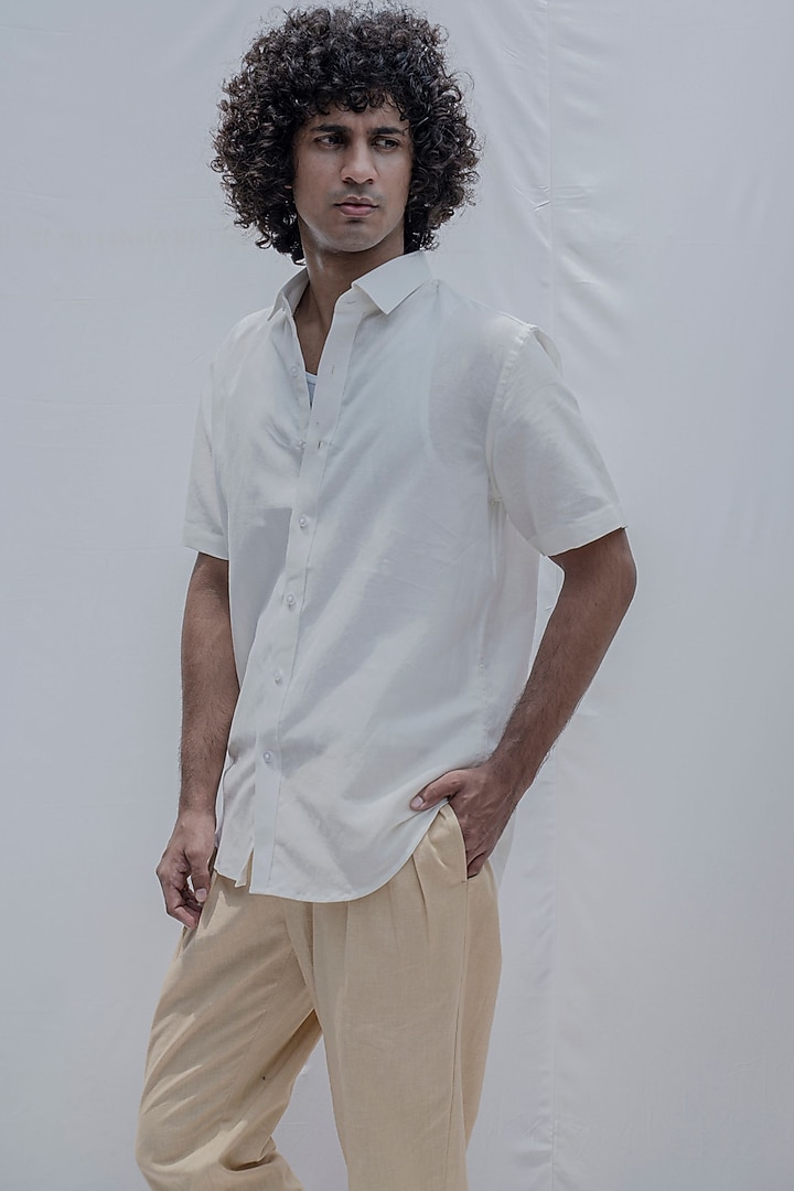 White Shell Button Summer Shirt by Bohame Men at Pernia's Pop Up Shop