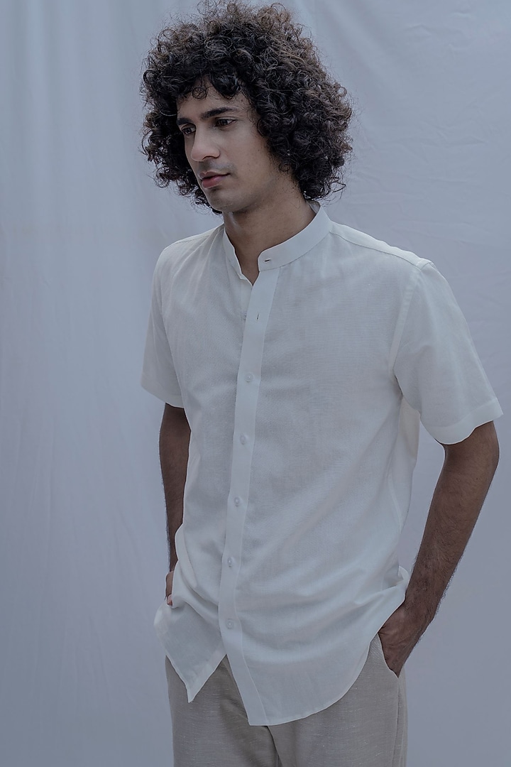 White Cotton Linen Summer Shirt by Bohame Men at Pernia's Pop Up Shop