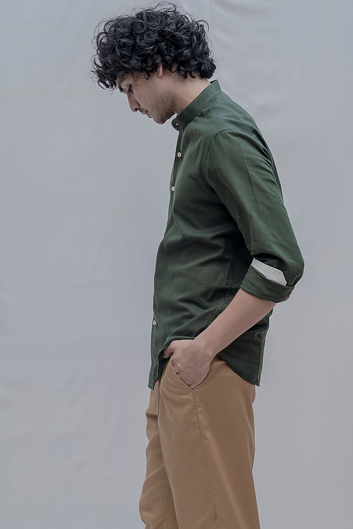 Green Cotton Linen Summer Shirt by Bohame Men at Pernia's Pop Up Shop