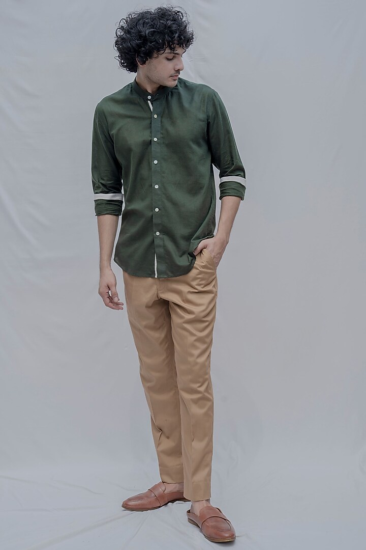 Green Cotton Linen Summer Shirt by Bohame Men at Pernia's Pop Up Shop