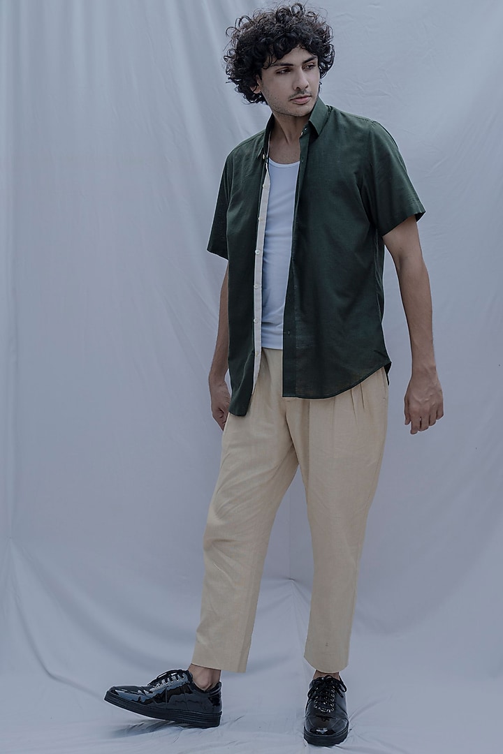 Green Summer Shirt In Cotton Linen by Bohame Men at Pernia's Pop Up Shop