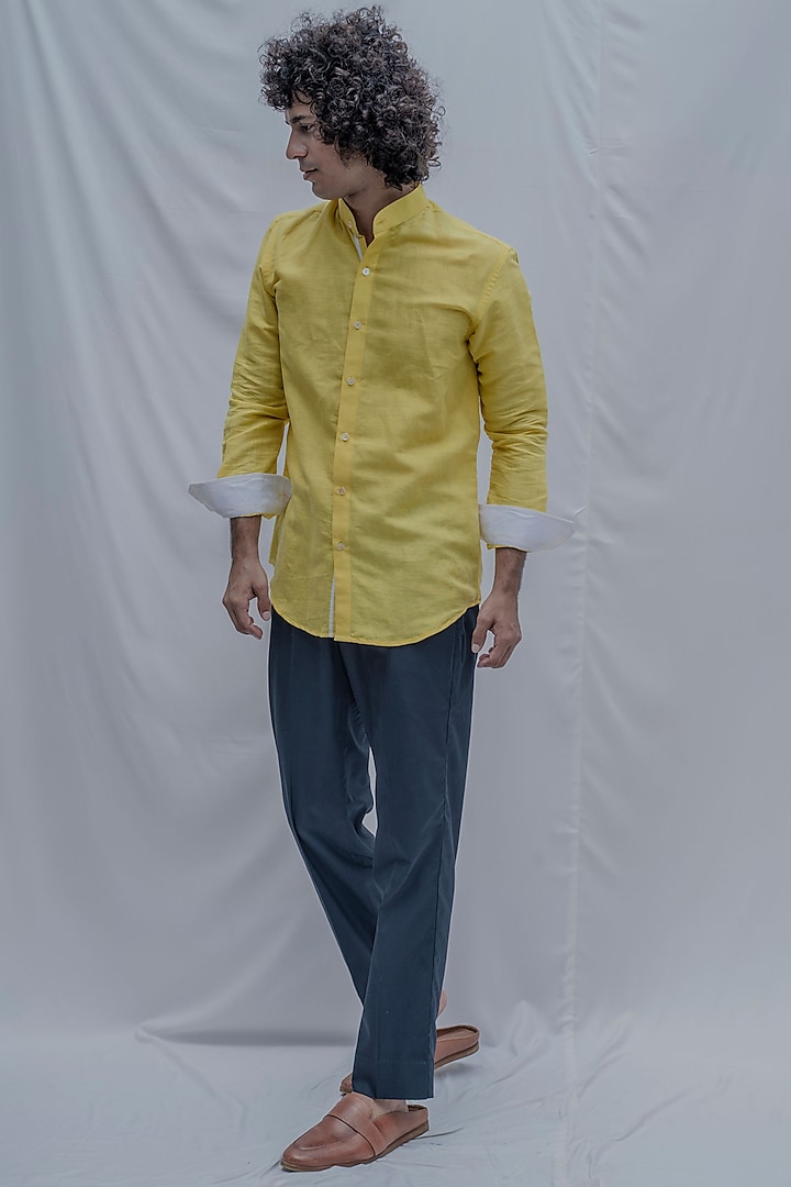 Yellow Band Collared Shirt by Bohame Men at Pernia's Pop Up Shop