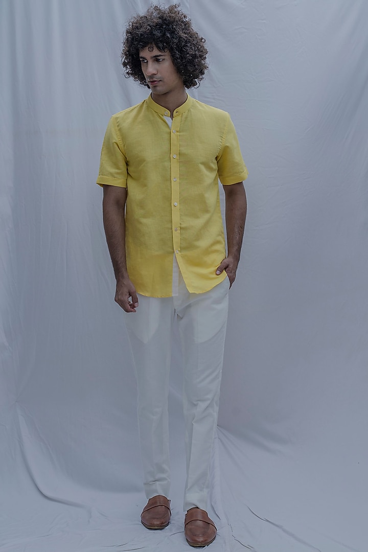 Yellow Cotton Linen Summer Shirt by Bohame Men at Pernia's Pop Up Shop