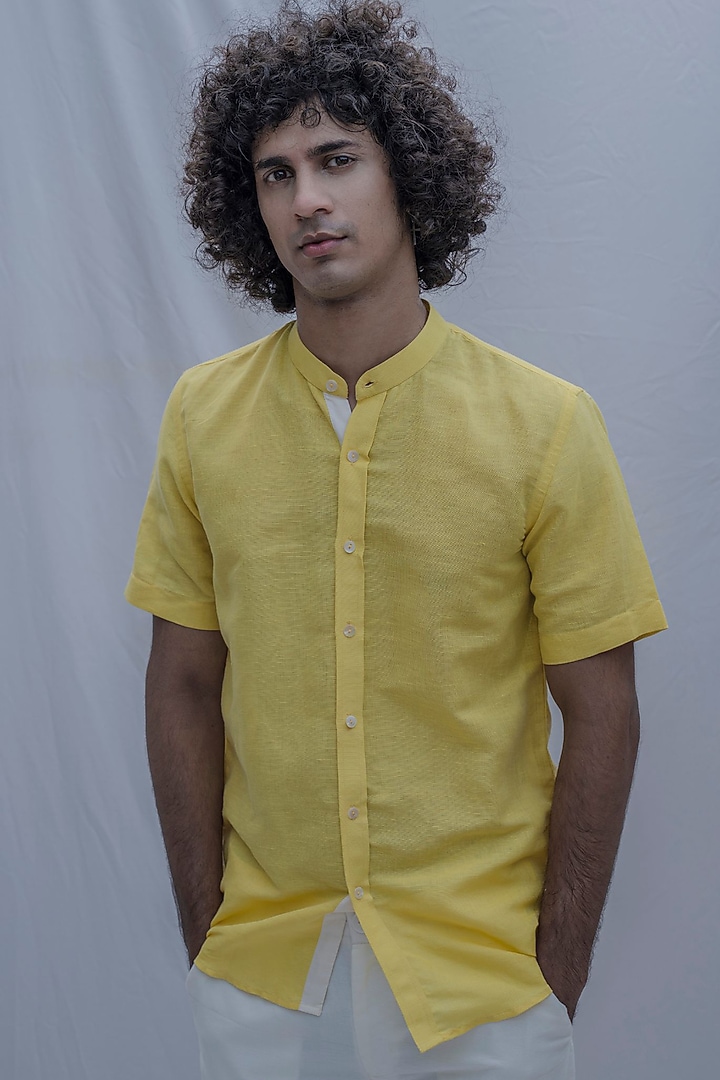 Yellow Cotton Linen Summer Shirt by Bohame Men at Pernia's Pop Up Shop